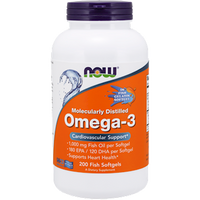 Omega-3 Molecularly Dist 200 softgels by NOW